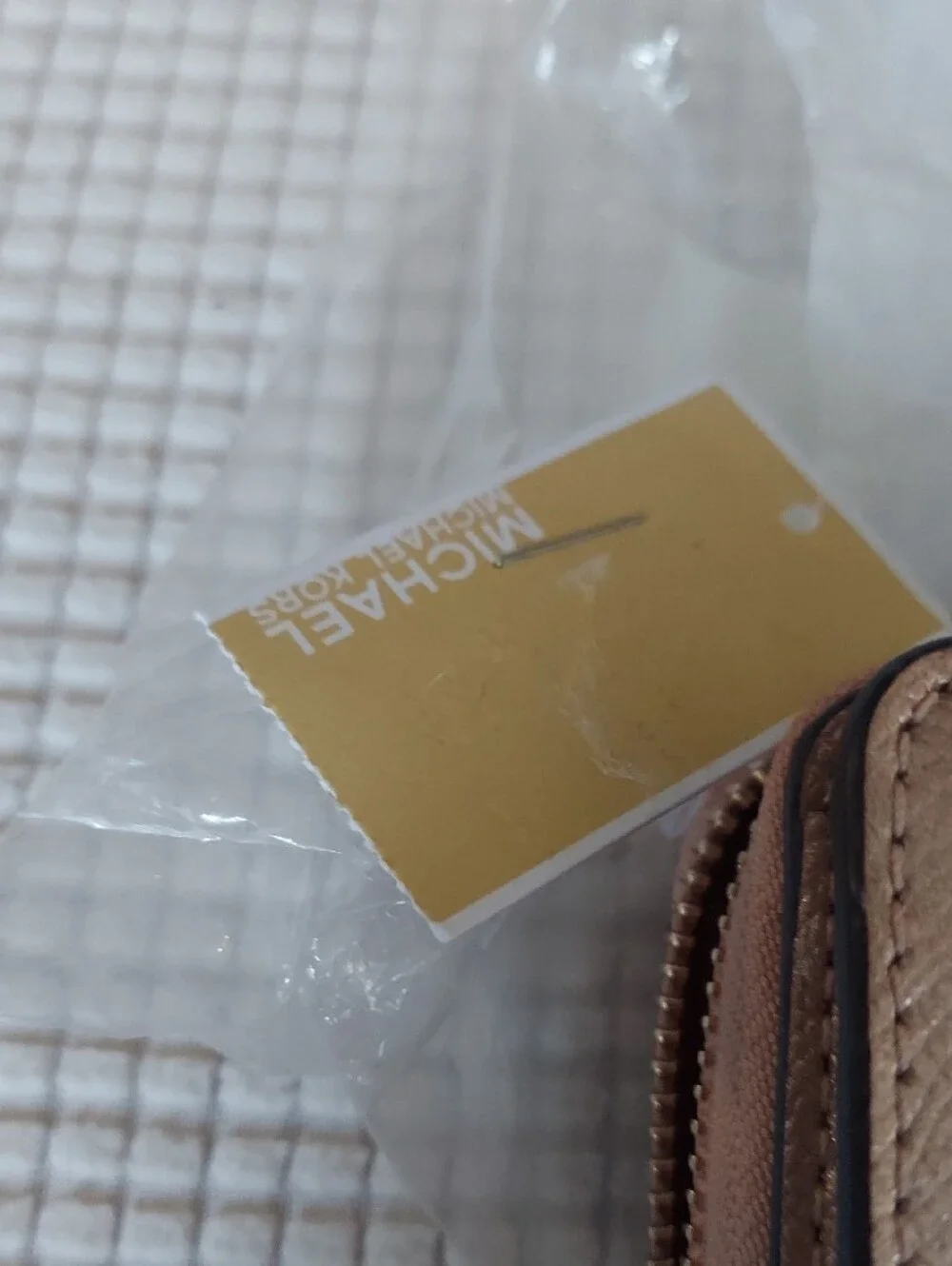 Michael Kors Tan Shimmer Phone Wallet/Small Crossbody with Gold MK Emblem